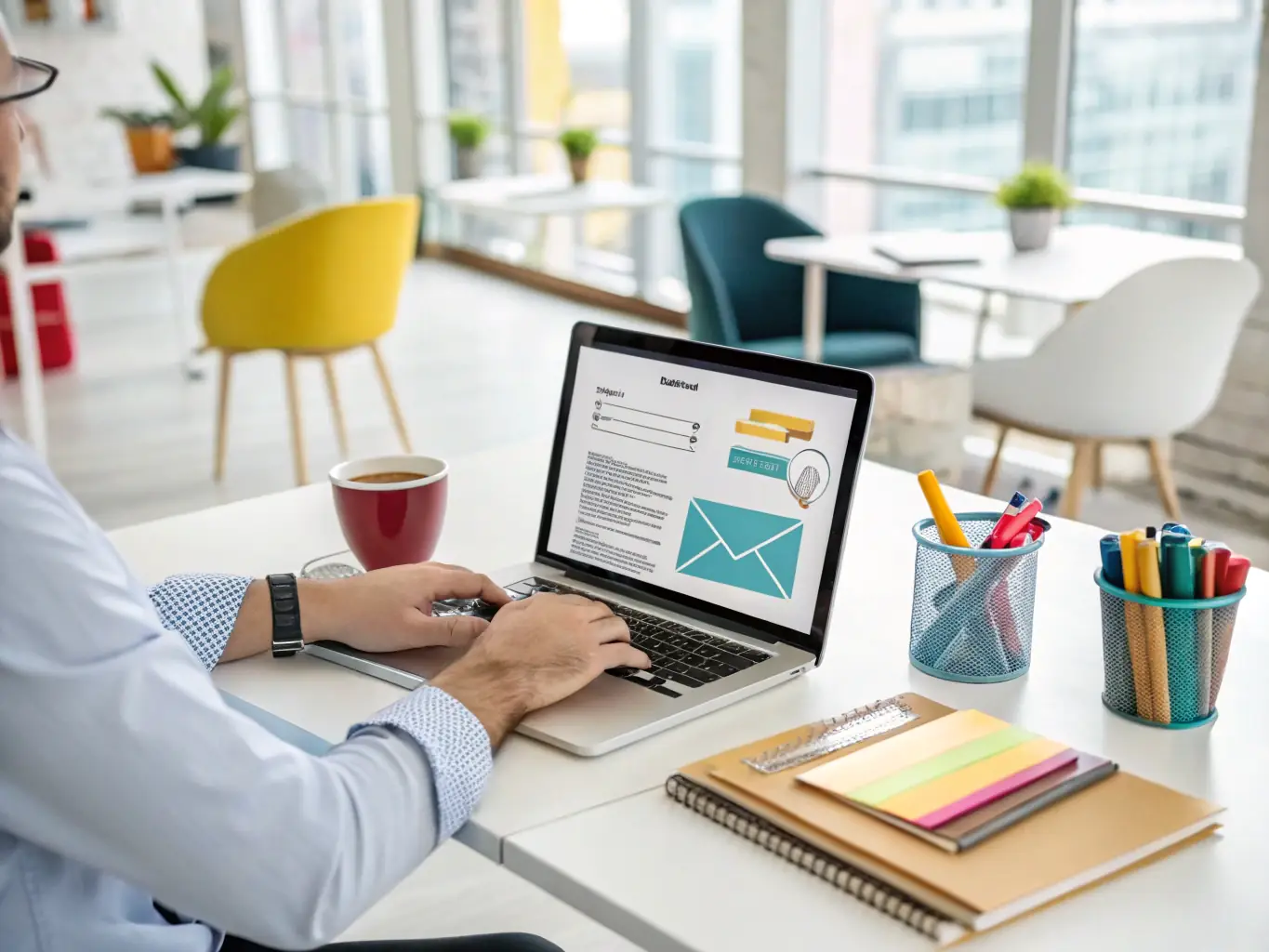 A focused professional is setting up an email marketing campaign on a laptop, showcasing the strategic planning involved in email marketing.
